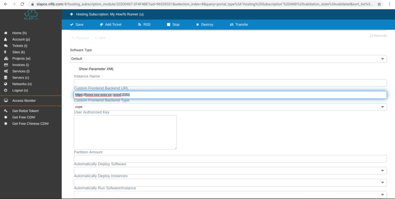 SlapOS Dashboard - Request ERP5 Frontend