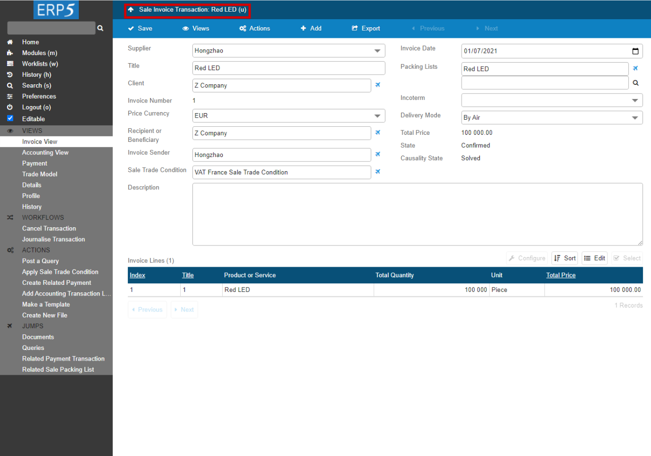 Generated Sale Transaction Invoice