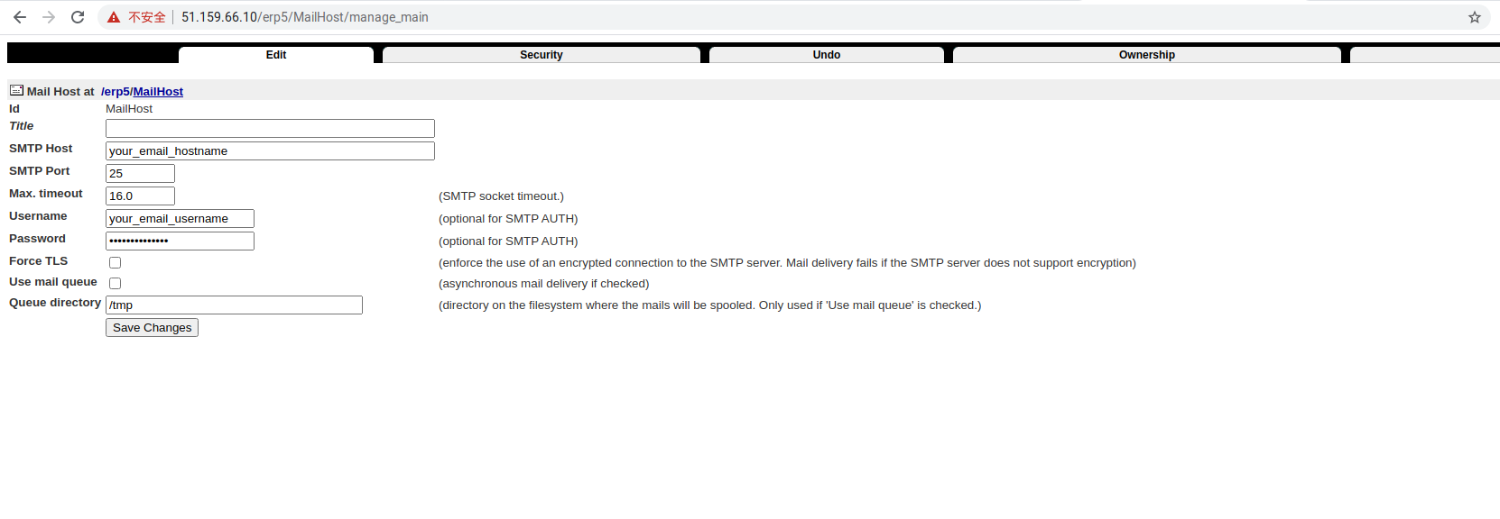 Zope Interface - Configure Mailhost