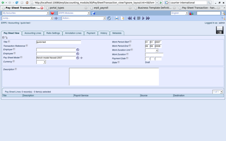 ERP5 Screenshot Paysheet Transaction View