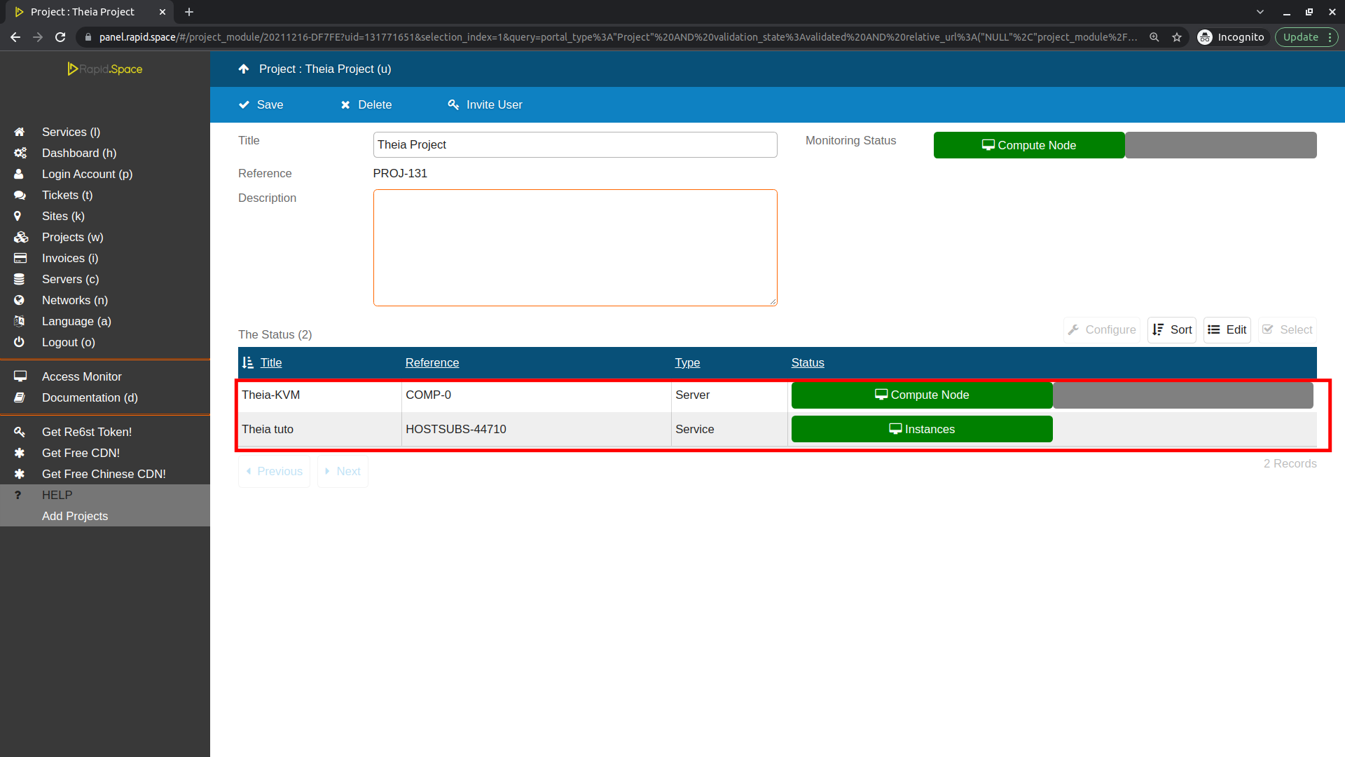 SlapOS Dashboard - Create Project