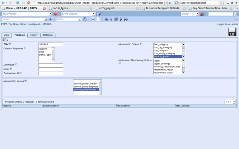 ERP5 Screenshot Paysheet Predicate View